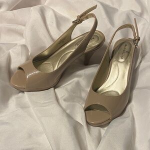 Bandolino Taupe Peep-Toe Slingback Heels